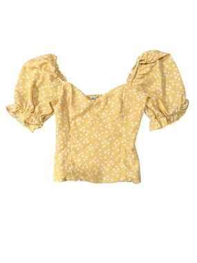 Abercrombie & Fitch Yellow Puff-Sleeve Floral Top size S